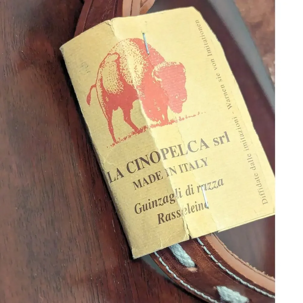 New LA CINOPELCA Italian Brown Leather Dog Collar Large 24.75in x 1in